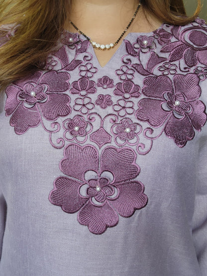 Lavender Floral Pearl Cutwork Embroidered Co-ord Set