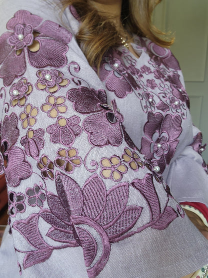 Lavender Floral Pearl Cutwork Embroidered Co-ord Set