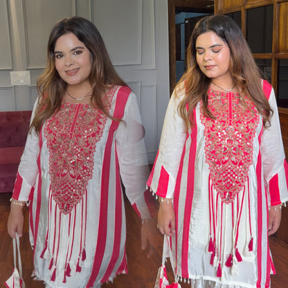 Designer Pure Natural Crepe Farshi Salwar Co-ord With Potli