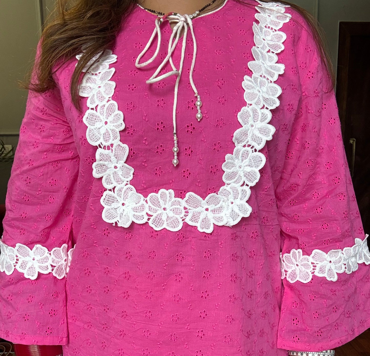 Pink Cotton Schiffli Farshi Salwar Co-ord Set with lining 🌸