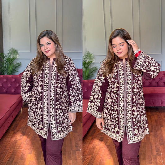 Burgundy Kashmiri Aari Work Co-ord Set