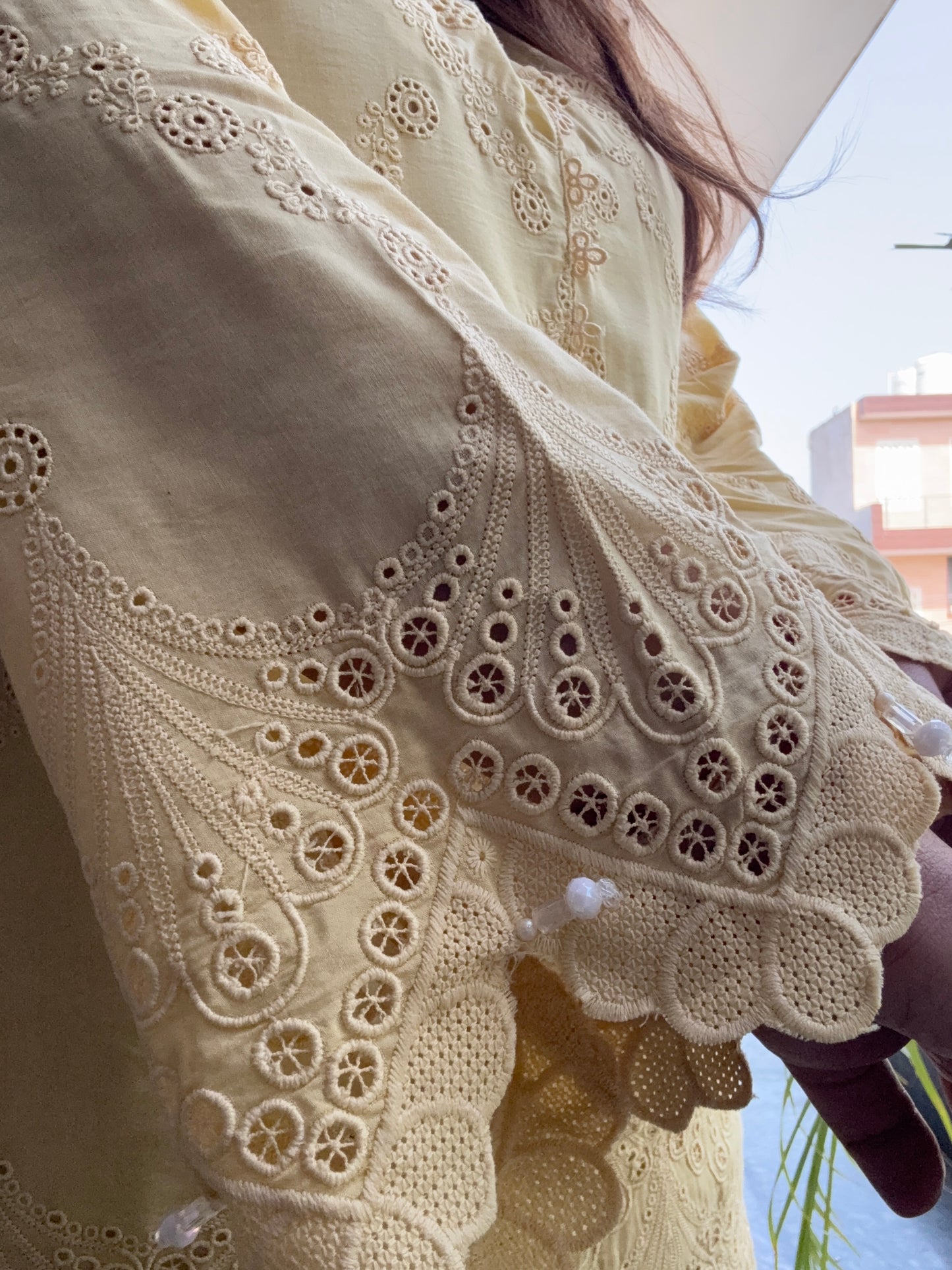 Butter Yellow Pakistani Premium Schiffli Cotton Suit With Floral Duppatta 🌻