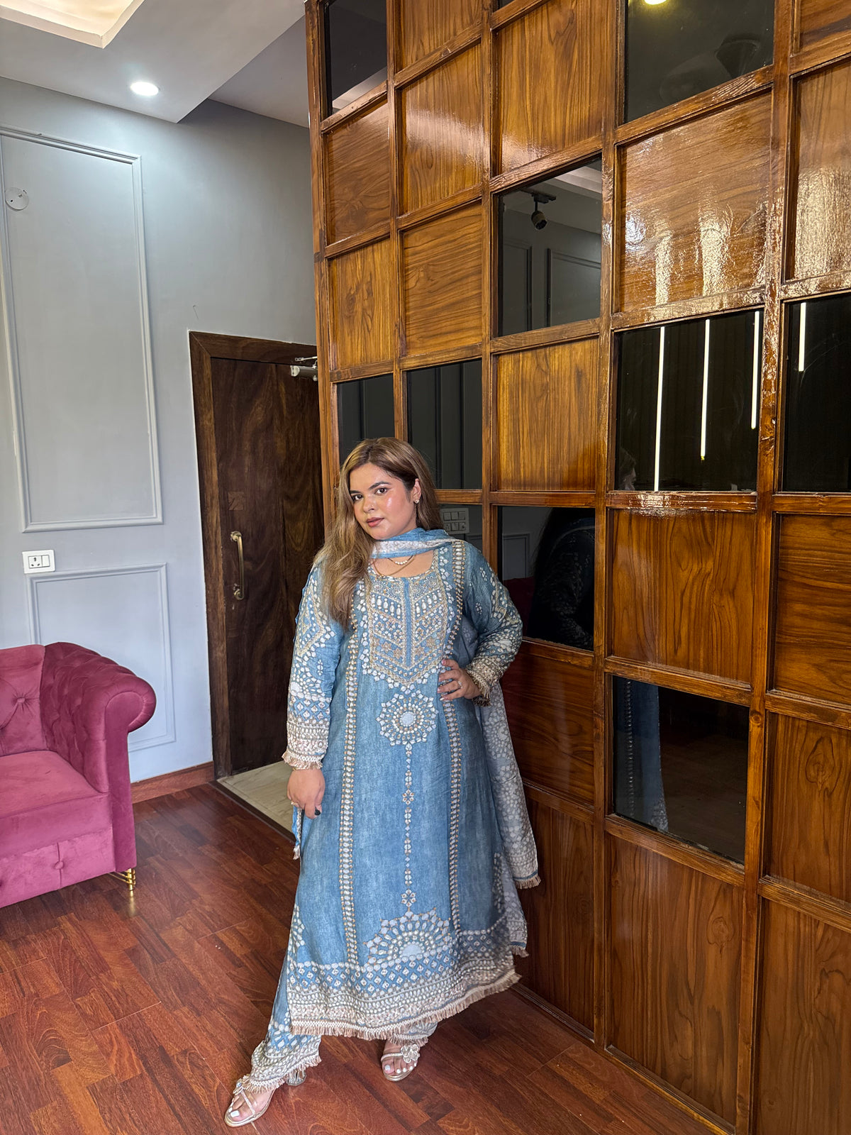 Pakistani Pure Modal Silk Designer Suit With Handwork