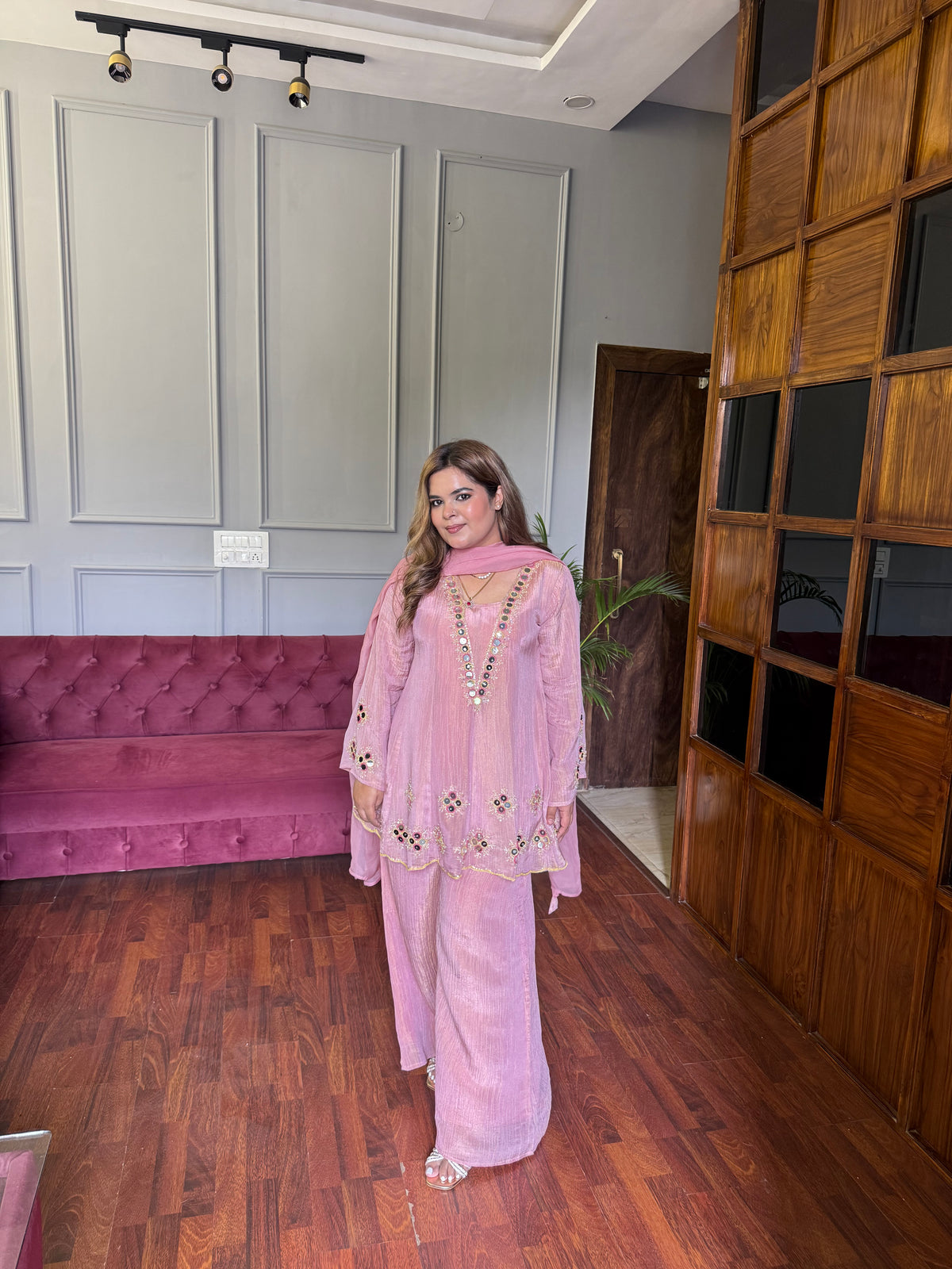 Blush Pink Crushed Tissue With Handwork 💕