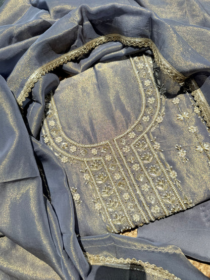 Pure shimmer handwork suit with pure opada silk lowers 🌸