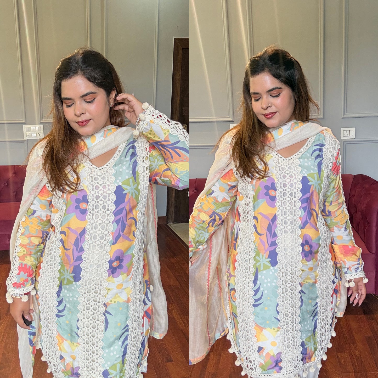 Summer Pastel Farshi Salwar Suit With Lace Detailing💕🌸🦋