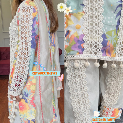 Summer Pastel Farshi Salwar Suit With Lace Detailing💕🌸🦋