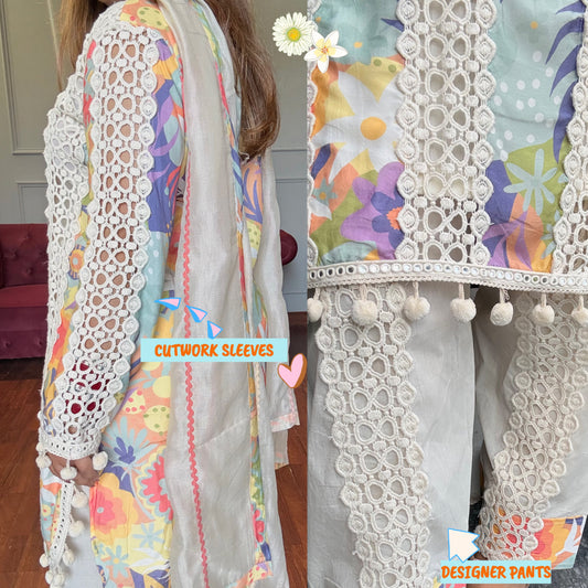 Summer Pastel Farshi Salwar Suit With Lace Detailing💕🌸🦋