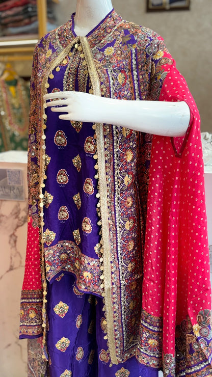 Indo western Pure Crepe Three Piece Set with Handwork