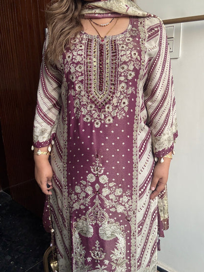 Pakistani Digital Print Straight Suit with Hand embroidery