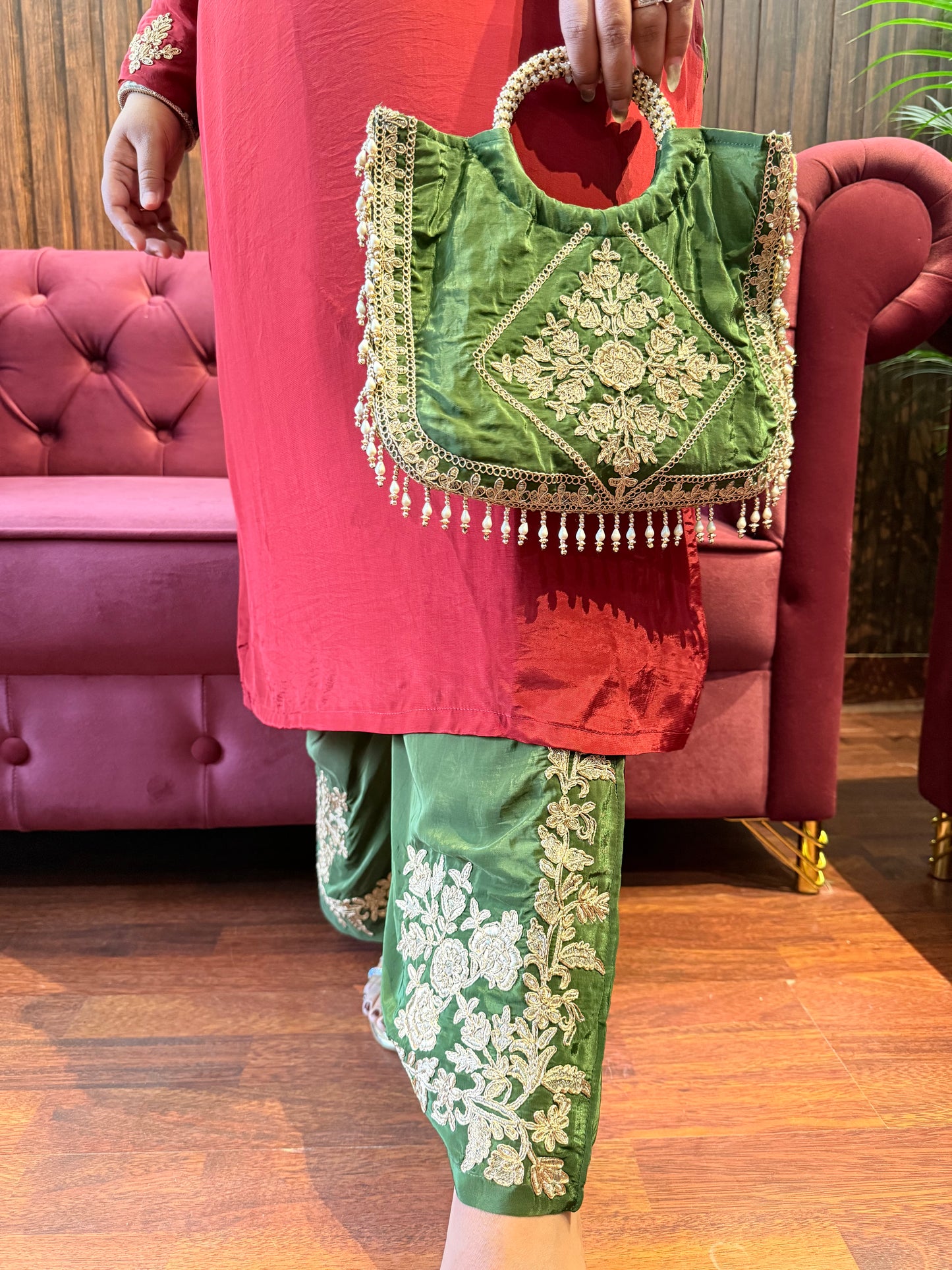 Ruhani Designer Crepe Suit with Bag