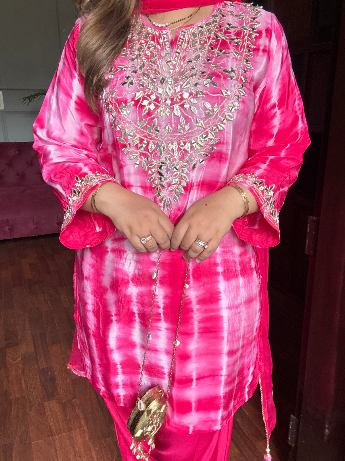 Pure Crepe Tie and Dye Lehriya Suit