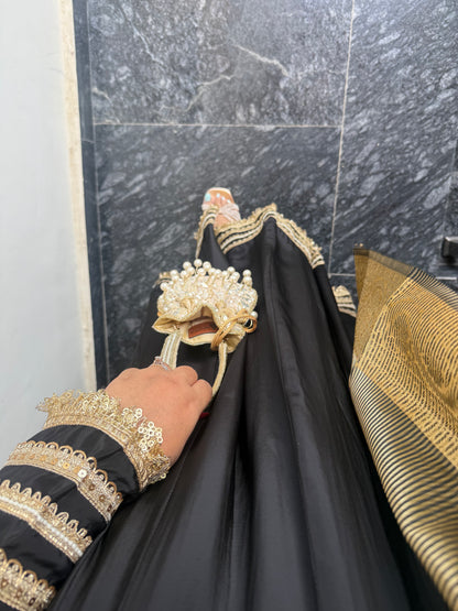 Sehar Black Pure Crepe Anarkali Gotta Lace Suit with Banarasi Silk duppatta