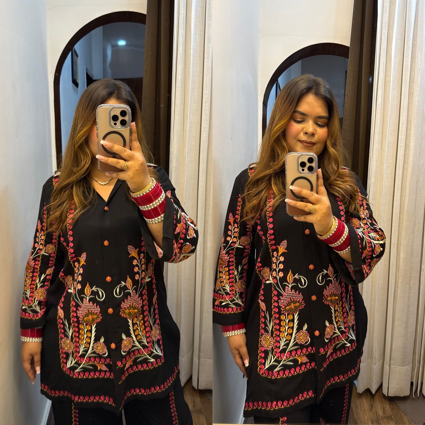 Black Colourful Embroidered Co-ord Set