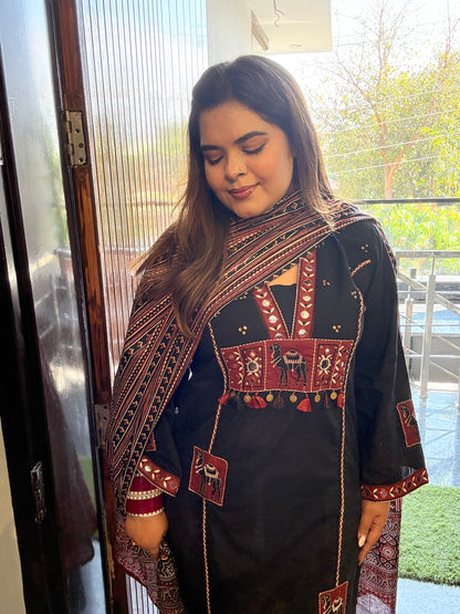 Pure Cotton Tribal Three Piece Suit with Handwork