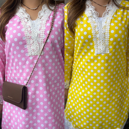 Polka Dots Farshi Salwar With Lacework 💛