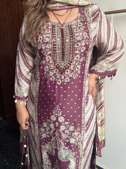 Pakistani Digital Print Straight Suit with Hand embroidery