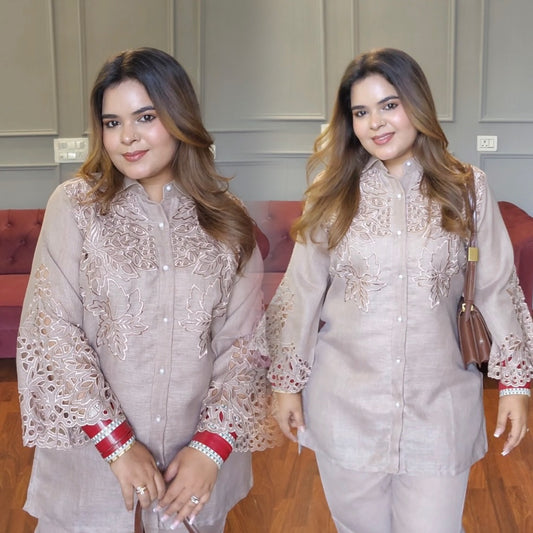 Linen Cutwork Beige Co-ord Set