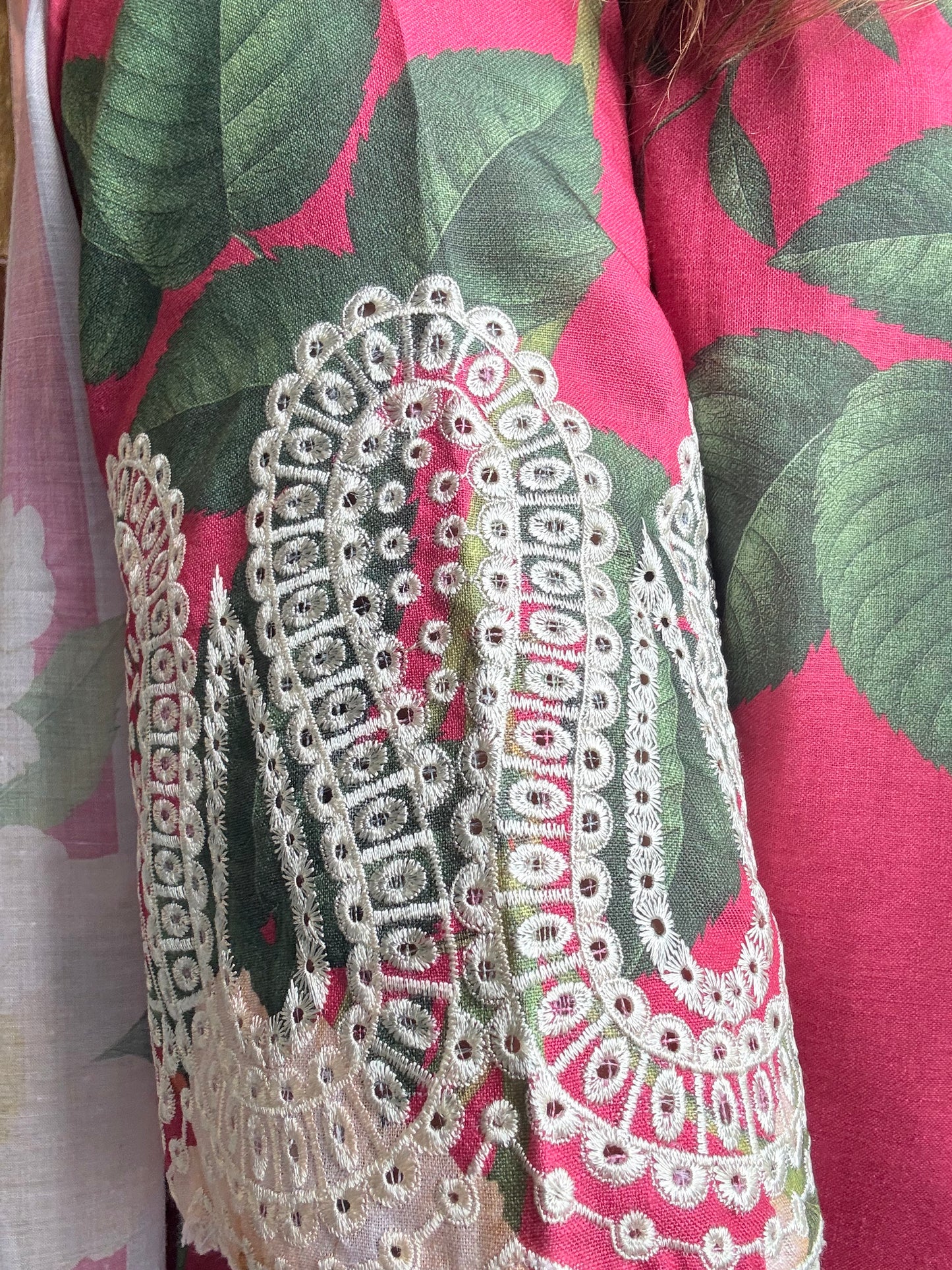 Floral Pink Soft Cotton Suit with Lace work