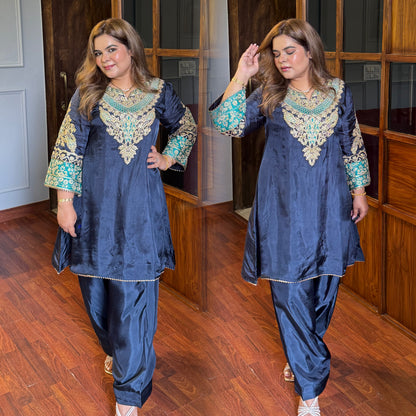 Pure Crepe Modal Silk Farshi Salwar Coord (Full lining)