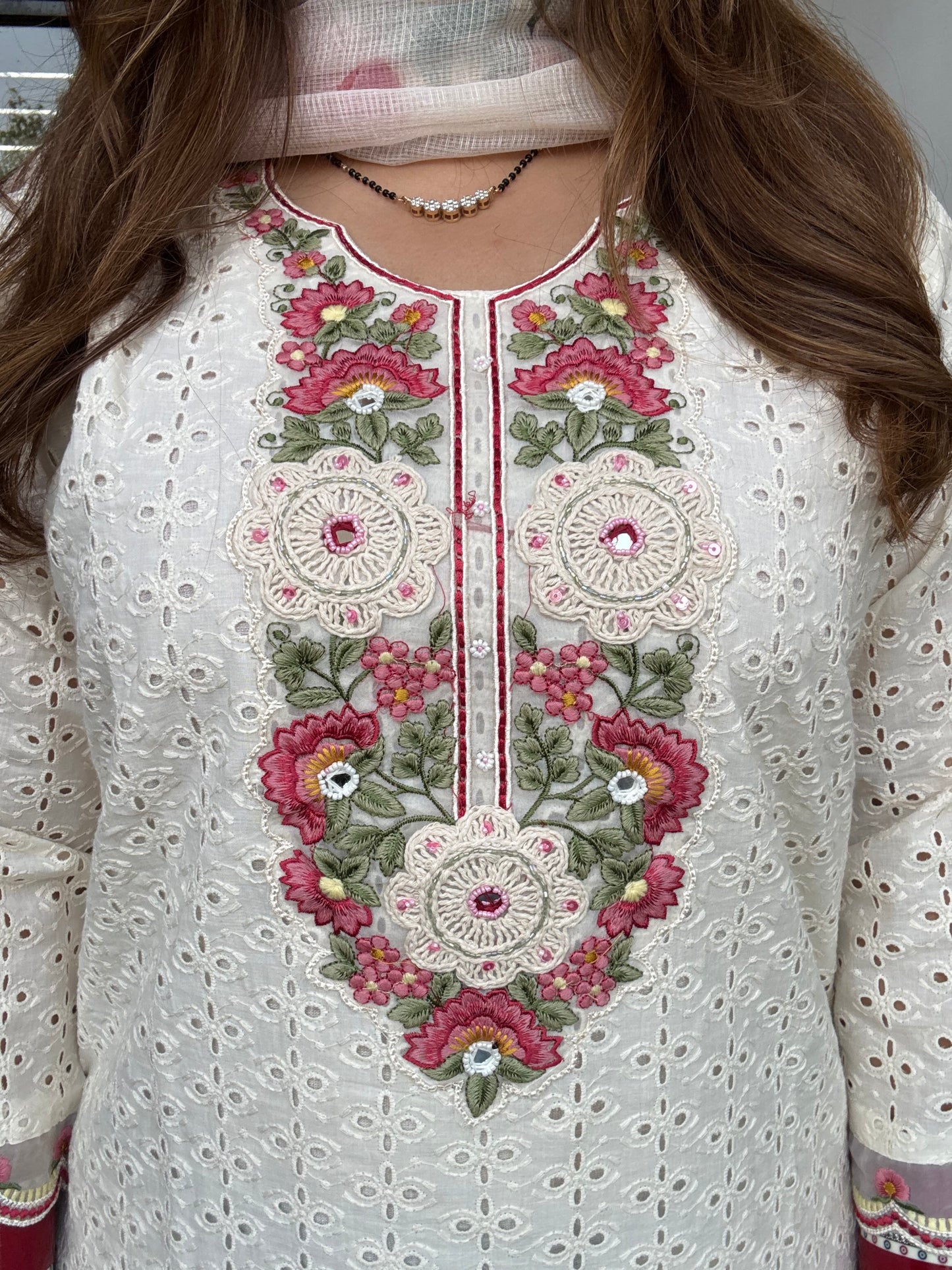 Pure Cotton Schiffli Suit with Handpainted Duppatta💌