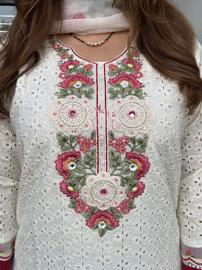 Pure Cotton Schiffli Suit with Handpainted Duppatta💌