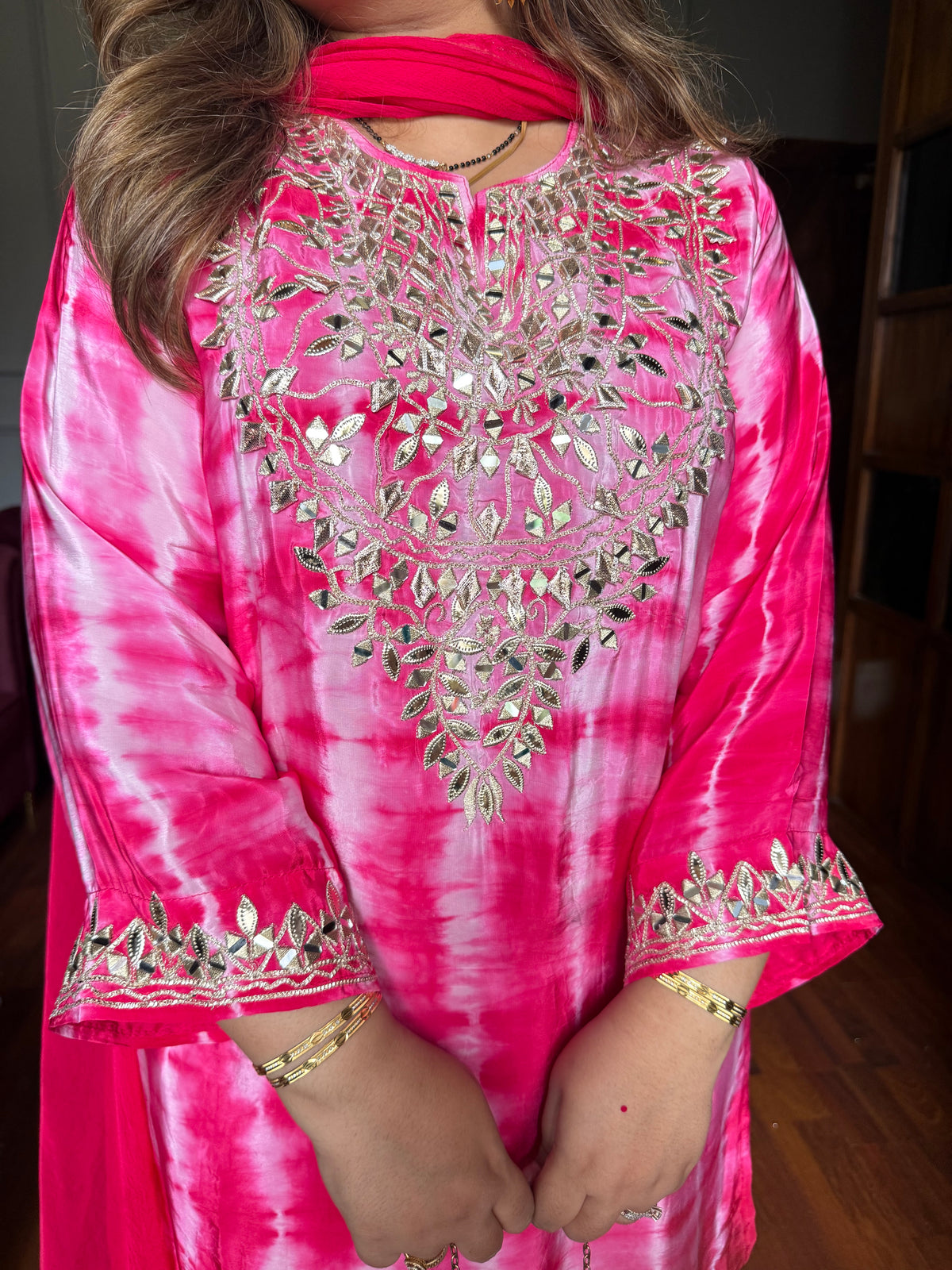 Pure Crepe Tie and Dye Lehriya Suit