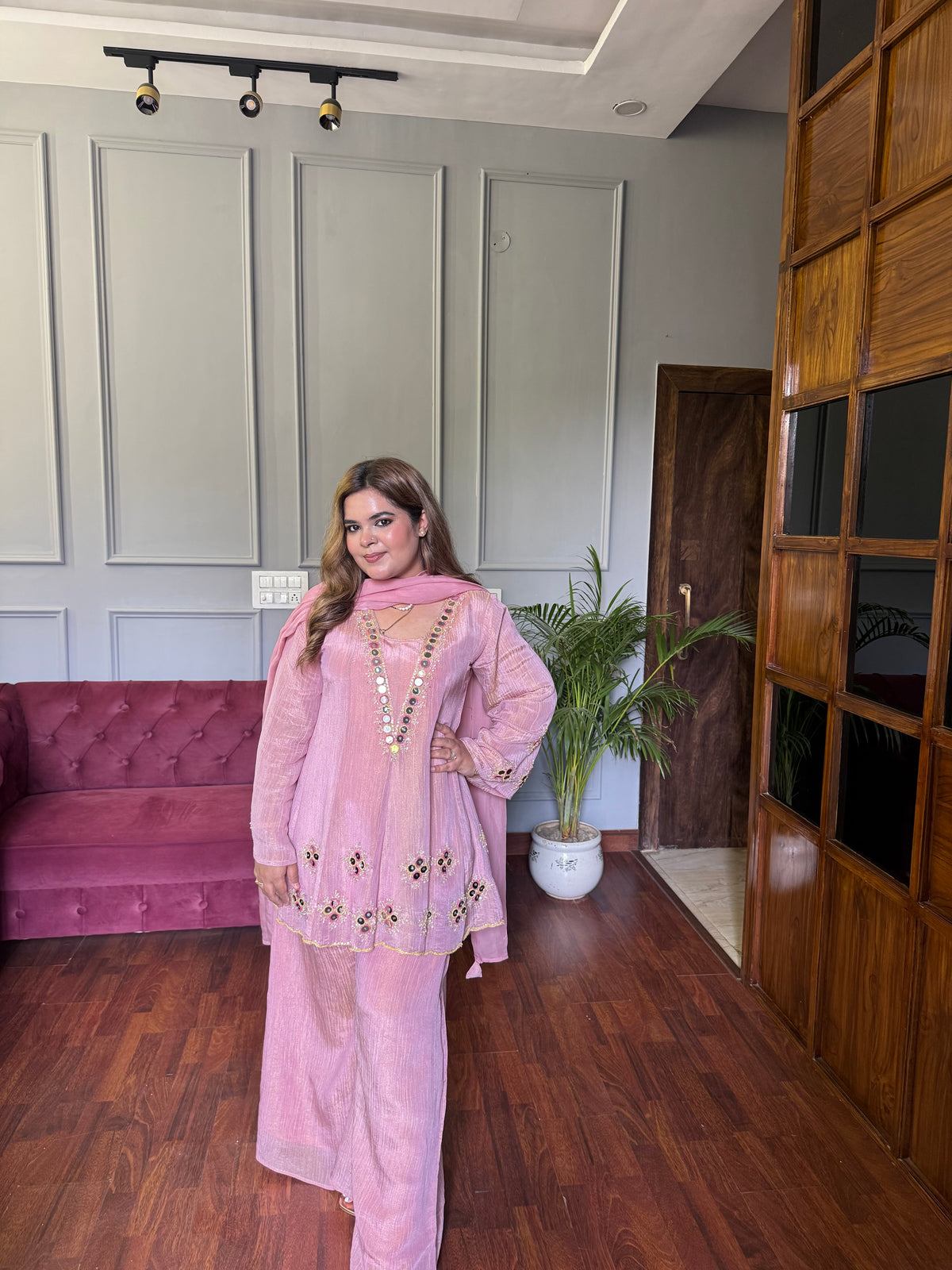 Blush Pink Crushed Tissue With Handwork 💕