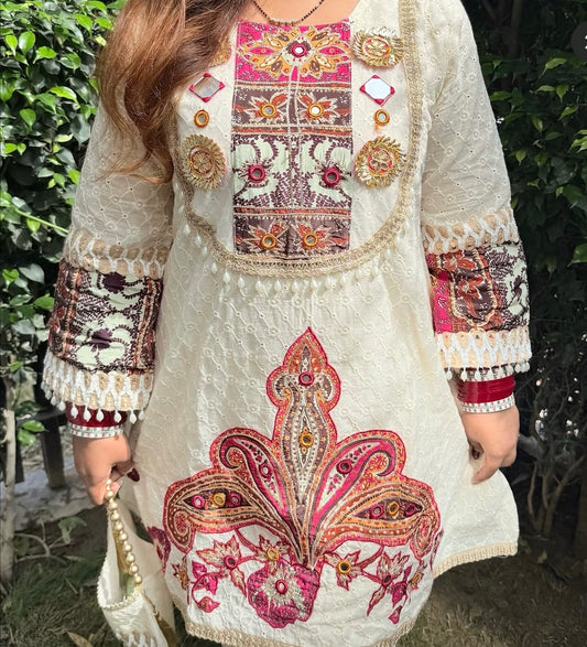 Designer Multi colour Co-ord Set with Potli