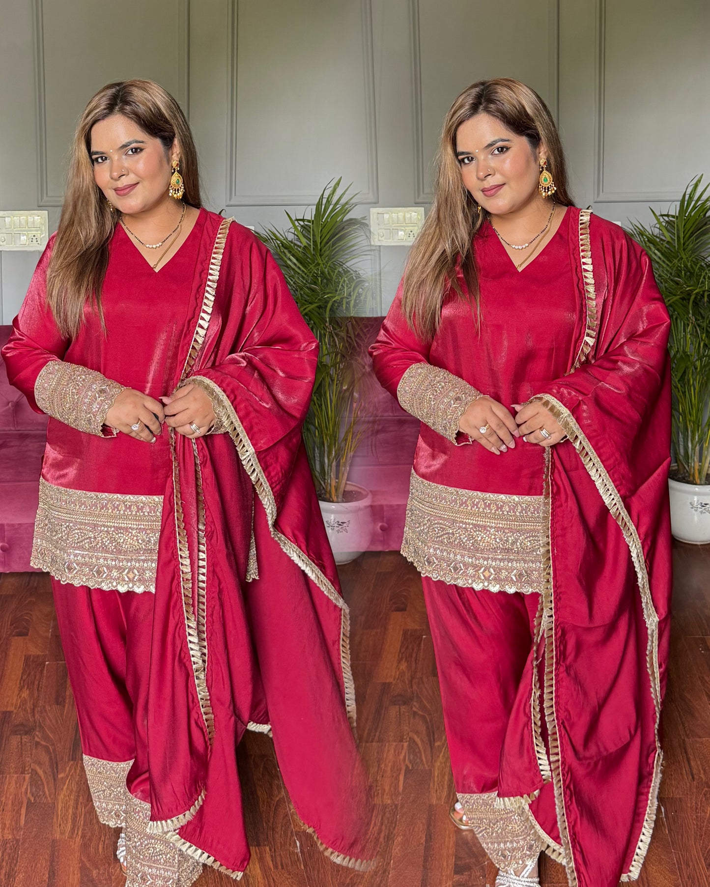 Aafreen Maroon Red Farshi Suit With Gotta Work