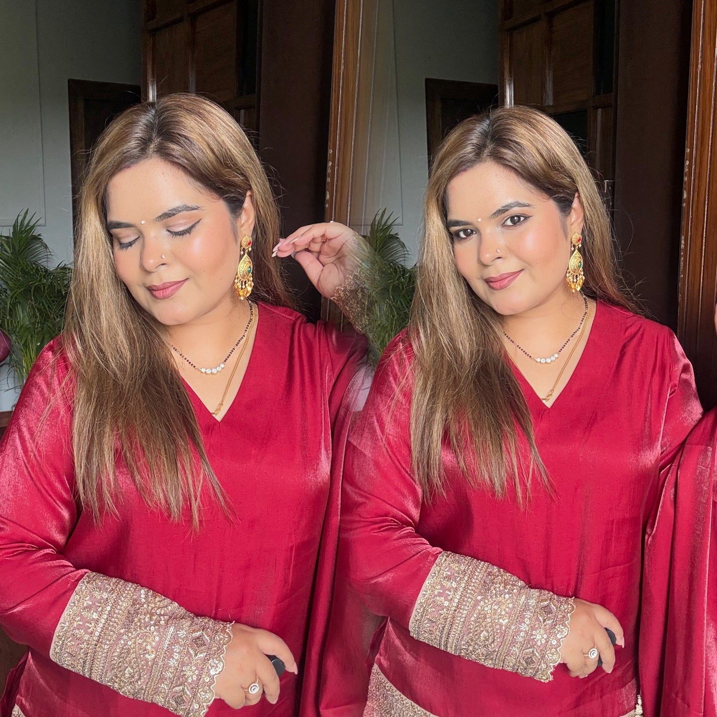 Aafreen Maroon Red Farshi Suit With Gotta Work