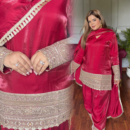 Aafreen Maroon Red Farshi Suit With Gotta Work