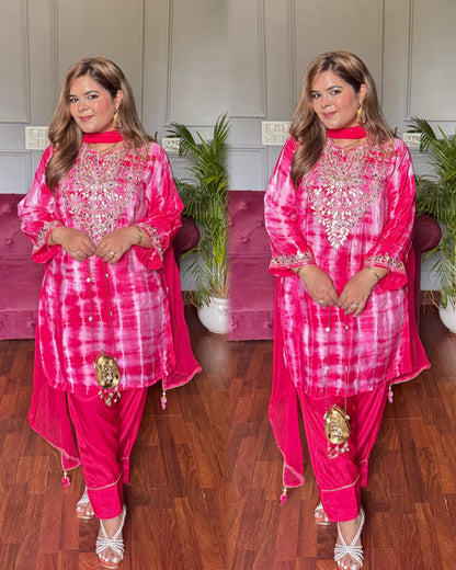 Pure Crepe Tie and Dye Lehriya Suit