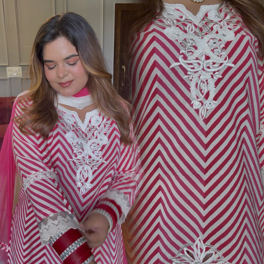 Gulabi cutwork embroidered kurta with farshi salwar & tie & dye Duppata 🌷