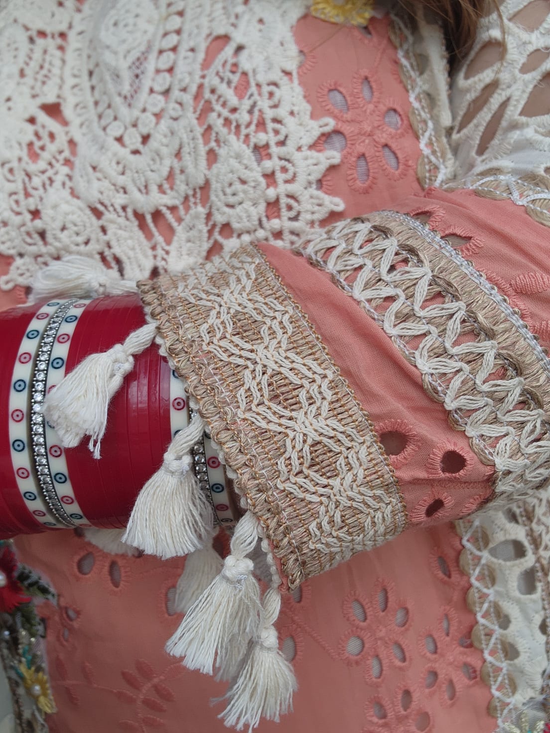 Designer Schiffli Cotton Suit With Lace Duppatta