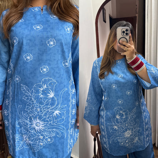 Powder Blue Pure Cotton Co-ord With Handwork