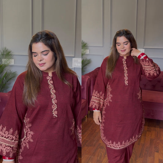 Maroon Winter Woollen Salwar Co-ord Set