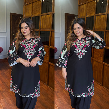 Black Multi-Coloured Embroidered Farshi Co-ord Set