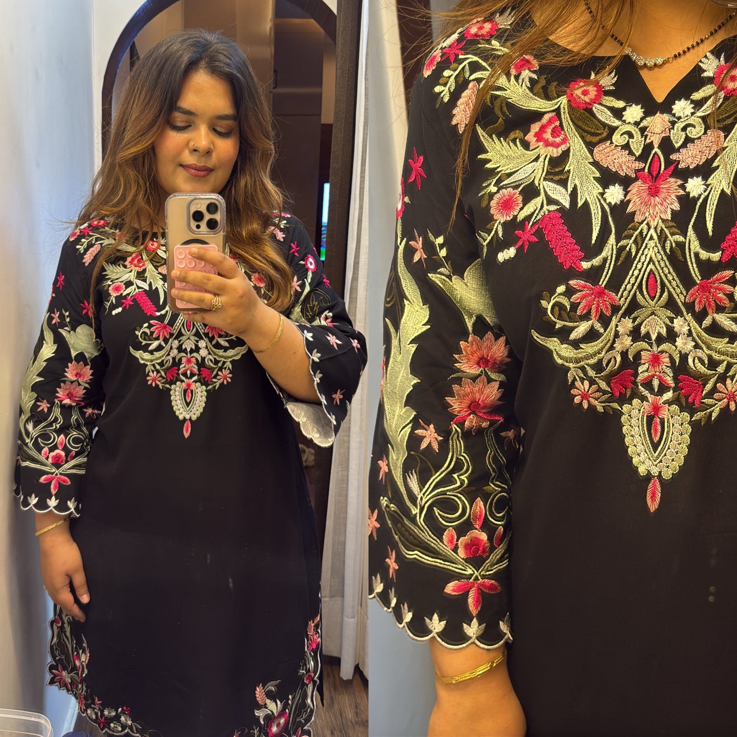 Black Multi-Coloured Embroidered Farshi Co-ord Set