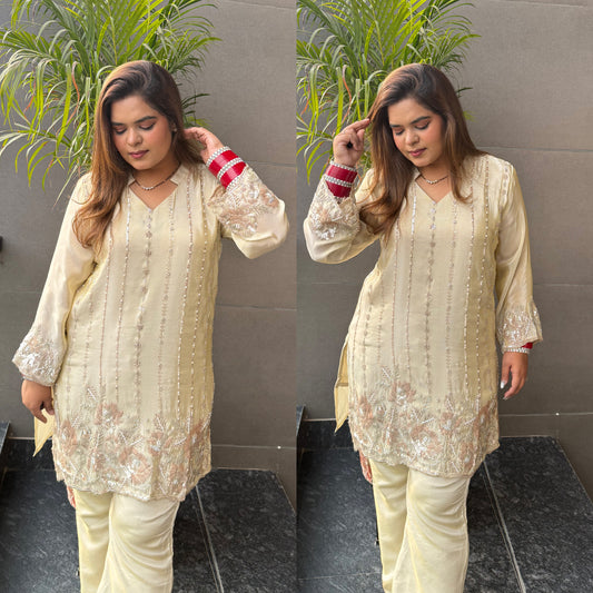 Silk Ivory Handwork Co-ord Set