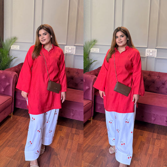Cherry Embroidered Farshi Salwar with Short Kurta 🍒