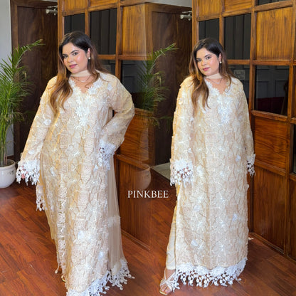 Designer Long Crochet Suit With Stylish Sleeves