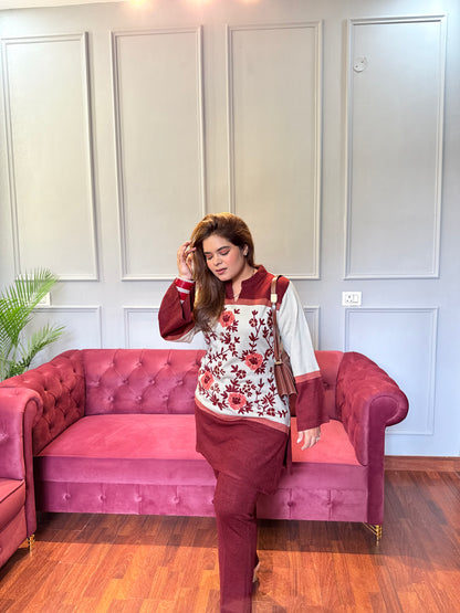 Floral Woolen Two Piece Set