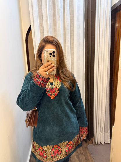 Embroidered Velvet Corduroy Two-Piece Co-Ord Set