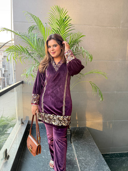 Berry Wine Embroidered Co-ord Set