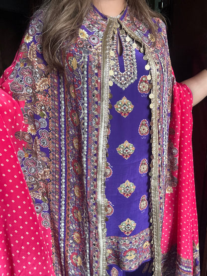 Indo western Pure Crepe Three Piece Set with Handwork