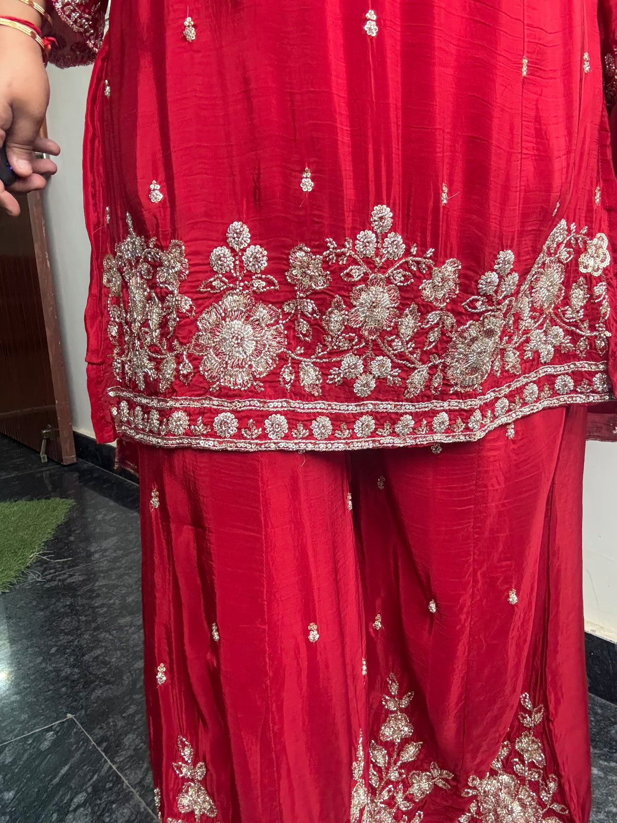 Pure Crepe Suit with Handwork (Red Maroon)
