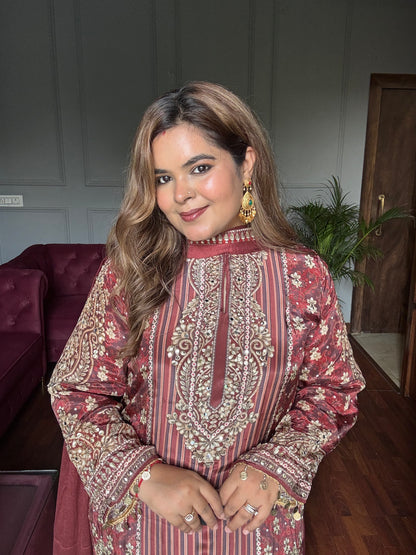 Khwabida Designer Pure Crepe Sharara Suit With Handwork