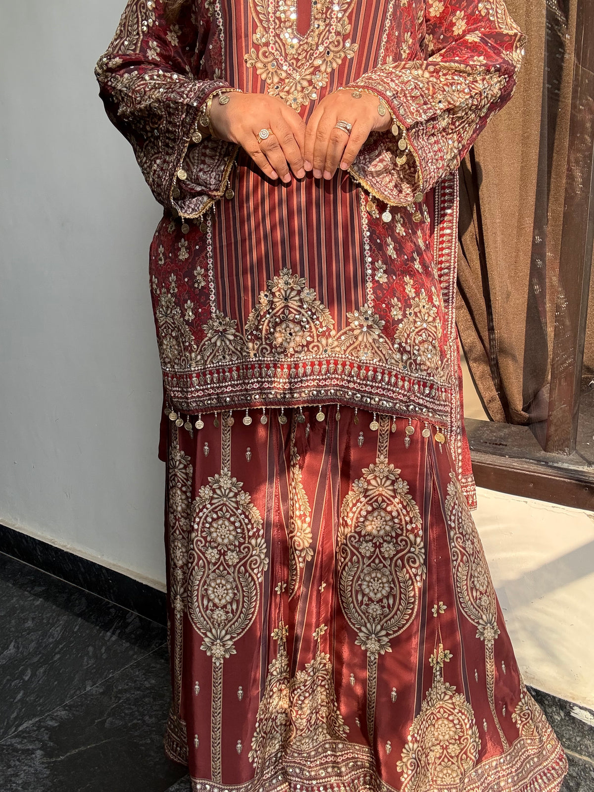 Khwabida Designer Pure Crepe Sharara Suit With Handwork