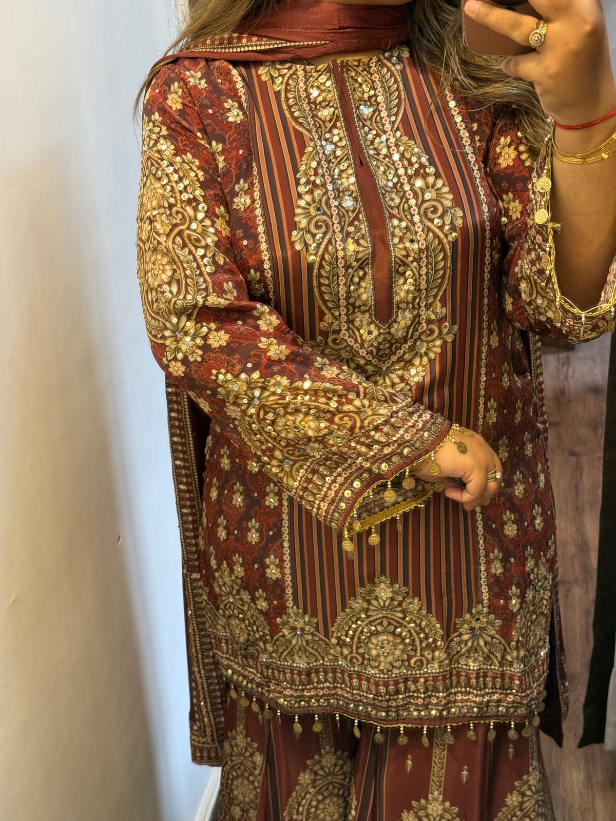 Khwabida Designer Pure Crepe Sharara Suit With Handwork